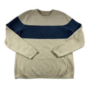 The Normal Brand Sweater Mens XL Beige Big Blue Stripe Crewneck Pullover Knit